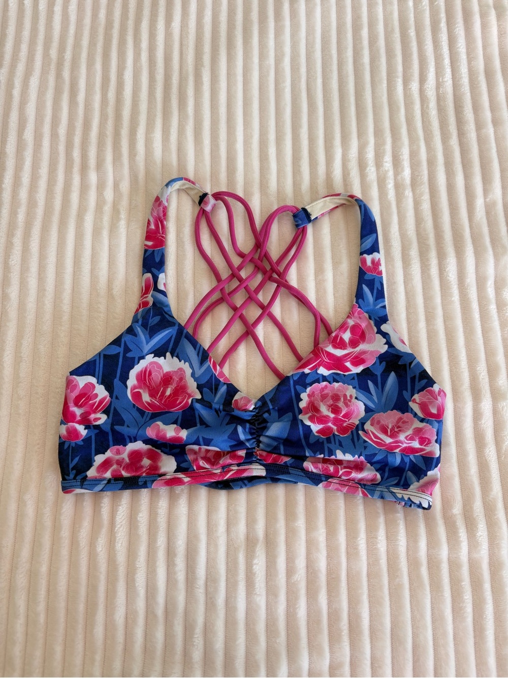 Popflex Floral Blue & Pink Strappy Sports Bra Size 8